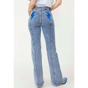 NEW Free People Thunderbird Flare Jeans in Electric Blue Size 32‎